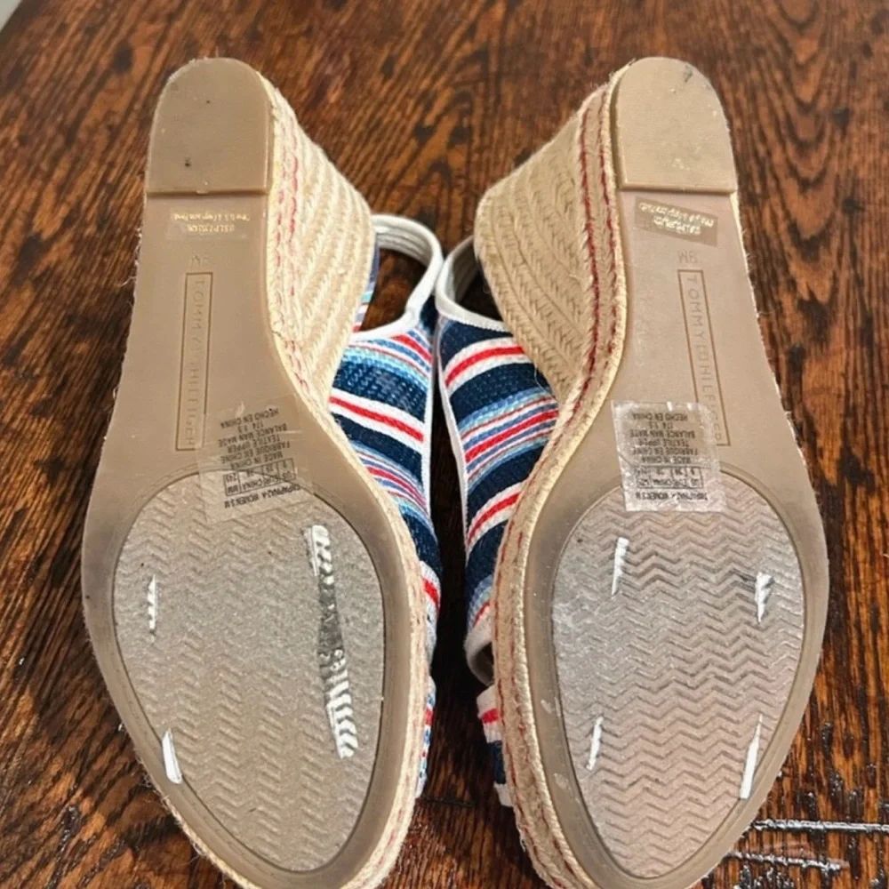 Tommy Hilfiger Striped Espadrille Wedge Sandals | Size 9